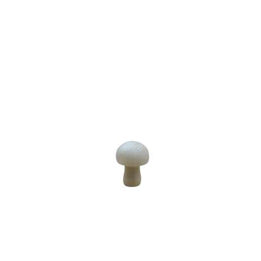 Rond houten paddenstoeltje van circa 3 cm in naturel kleur.