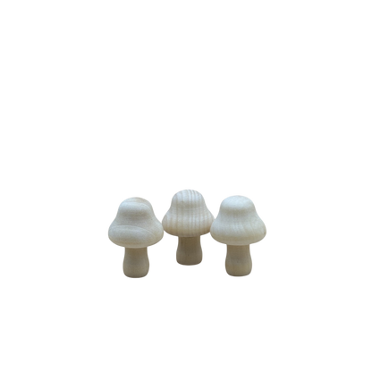 3 brede houten paddenstoeltjes van circa 3 cm in naturel kleur. 
