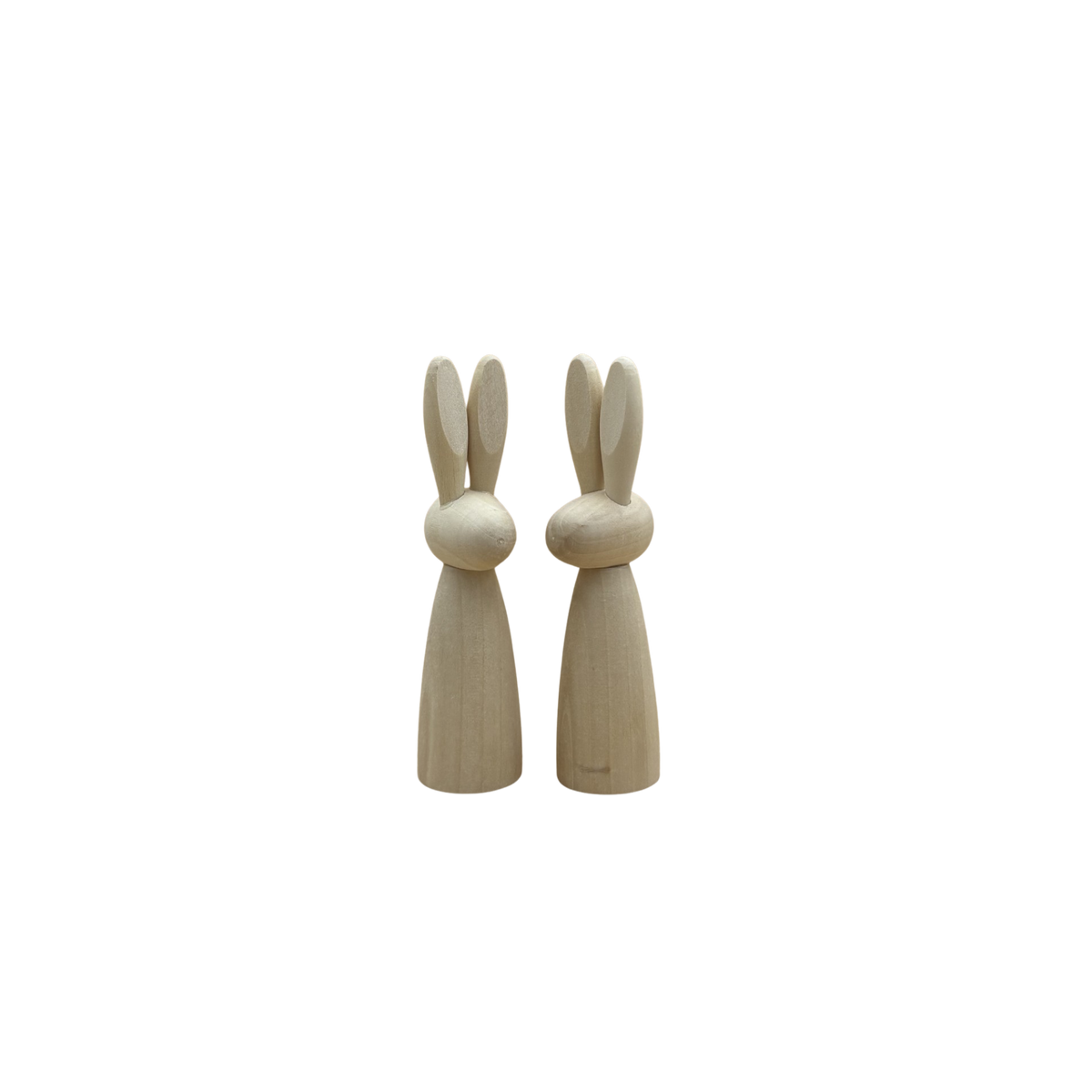 2 kleine houten konijn van 12 cm schuin van voren.