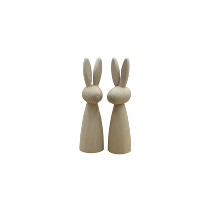 2 grote houten konijn van 14 cm schuin van voren.
