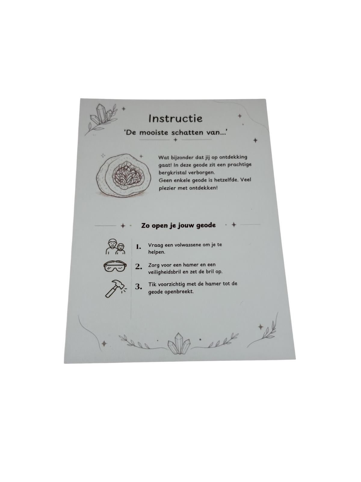 Foto van voorkant instructiekaartje geodeset.