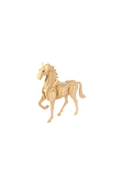 3D puzzel van een paard van hout.